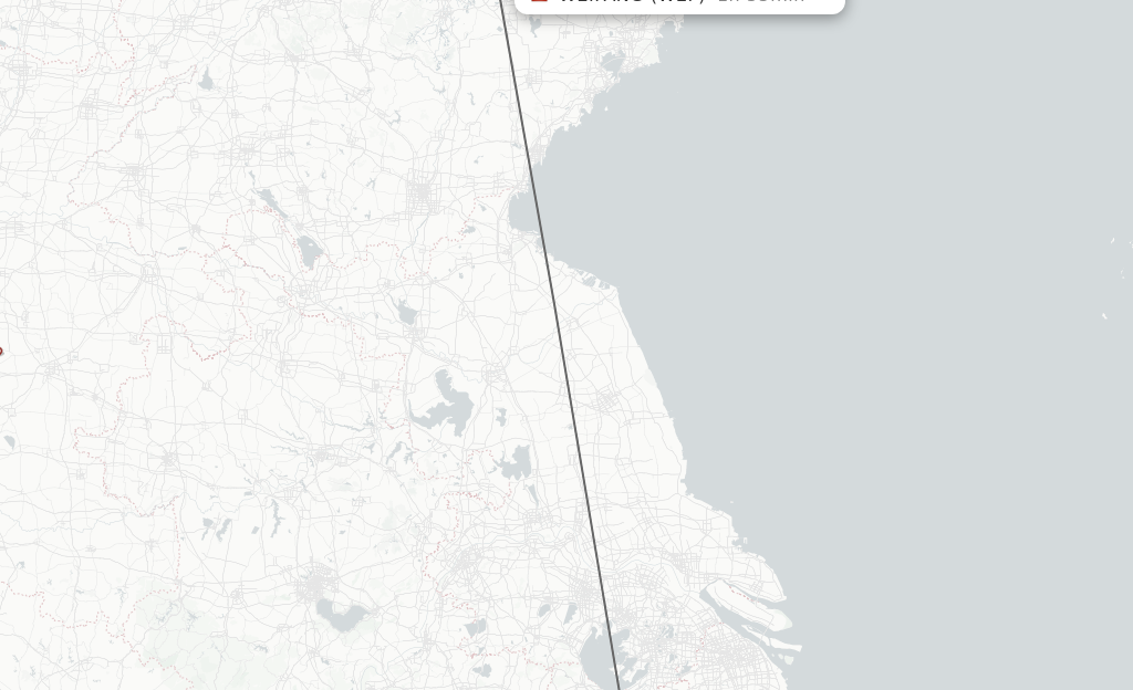 Flights from Hangzhou to Weifang route map