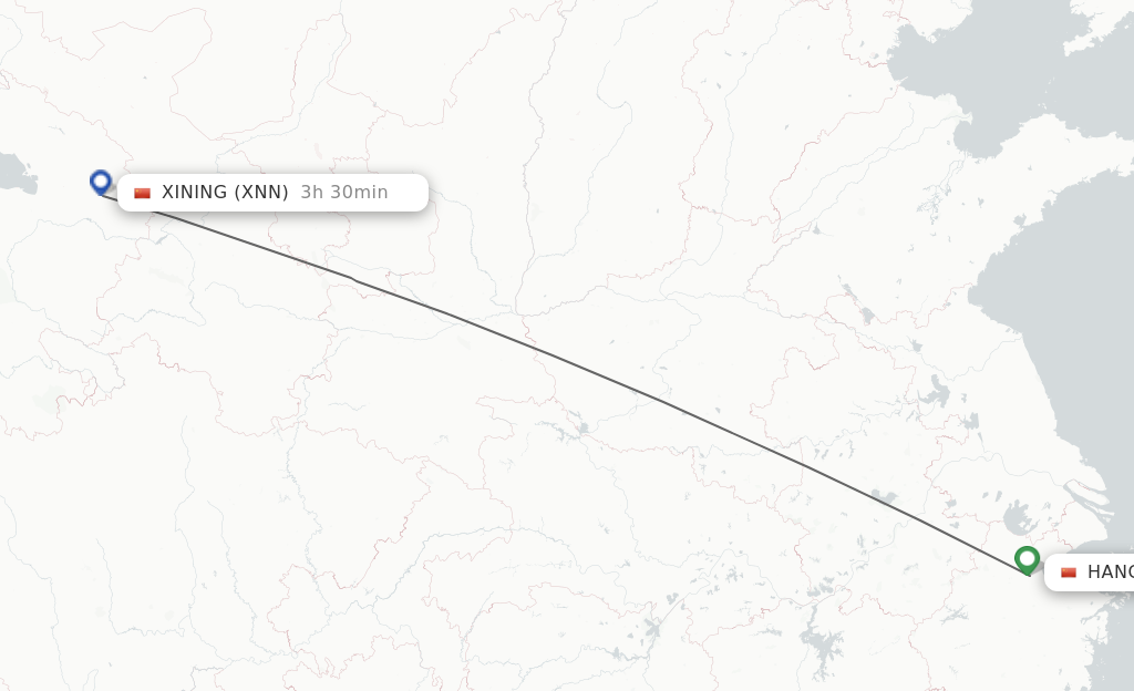 Flights from Hangzhou to Xining route map