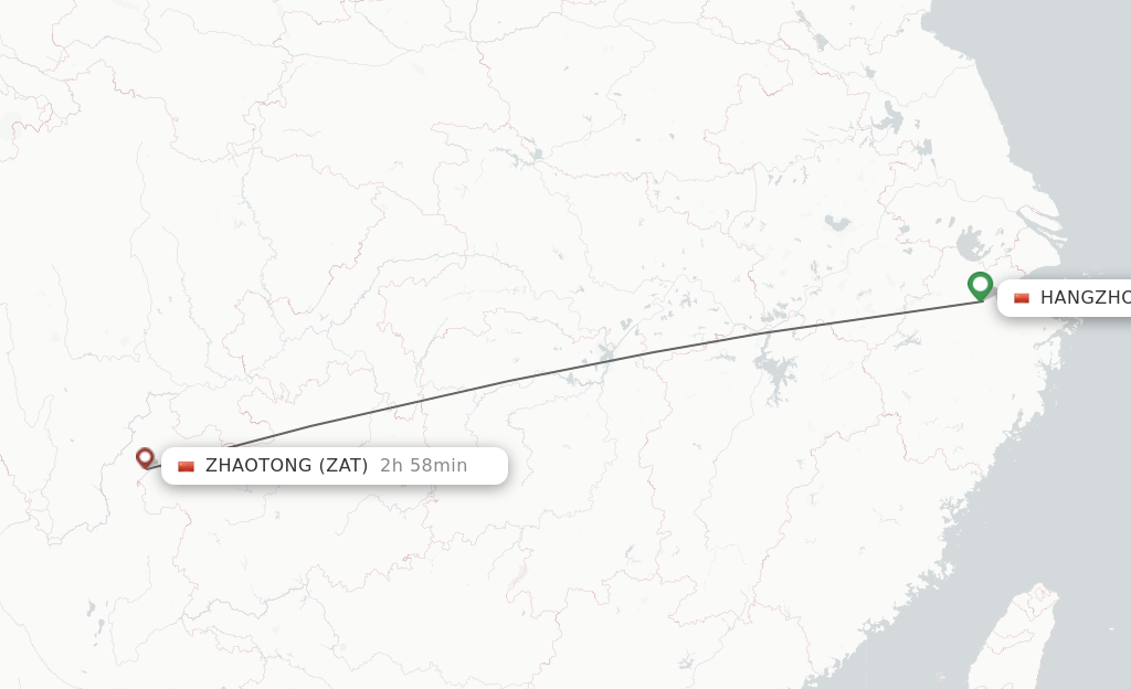 Flights from Hangzhou to Zhaotong route map