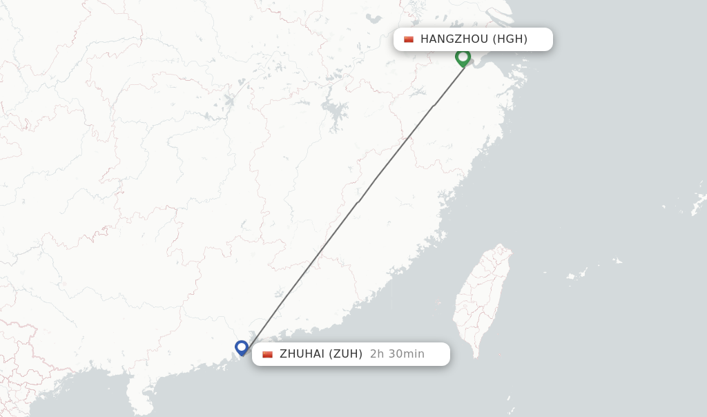 Flights from Hangzhou to Zhuhai route map