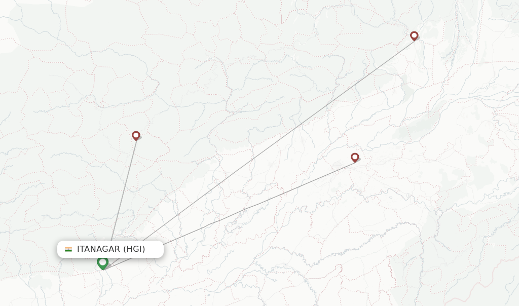 Route map with flights from Itanagar with Alliance Air