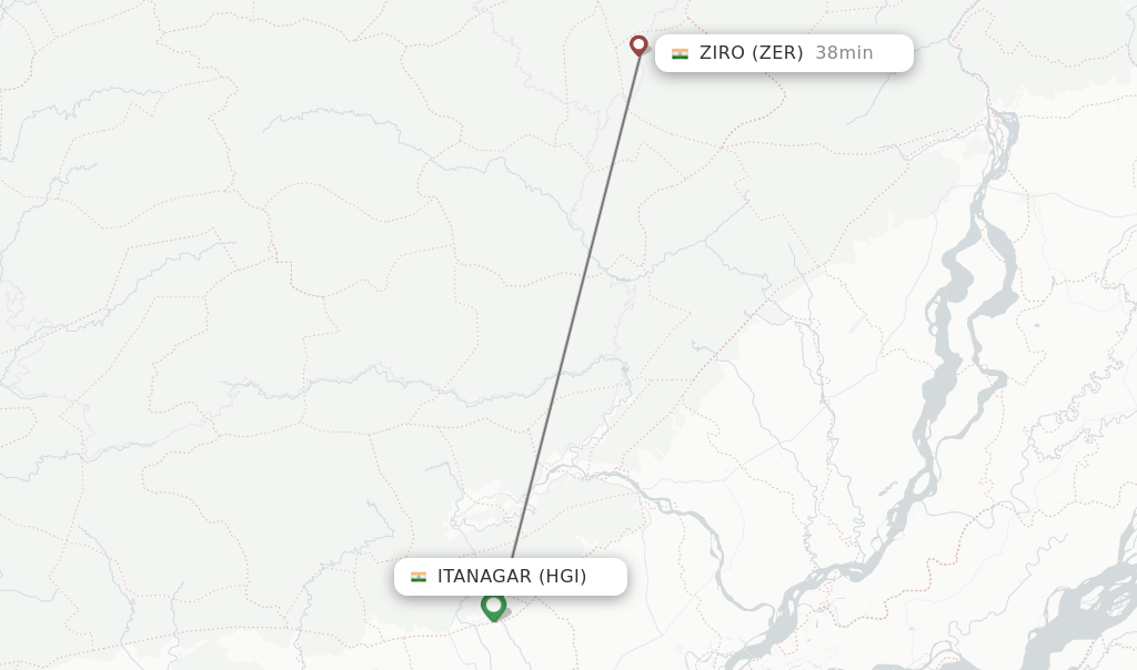 Flights from Itanagar to Ziro route map