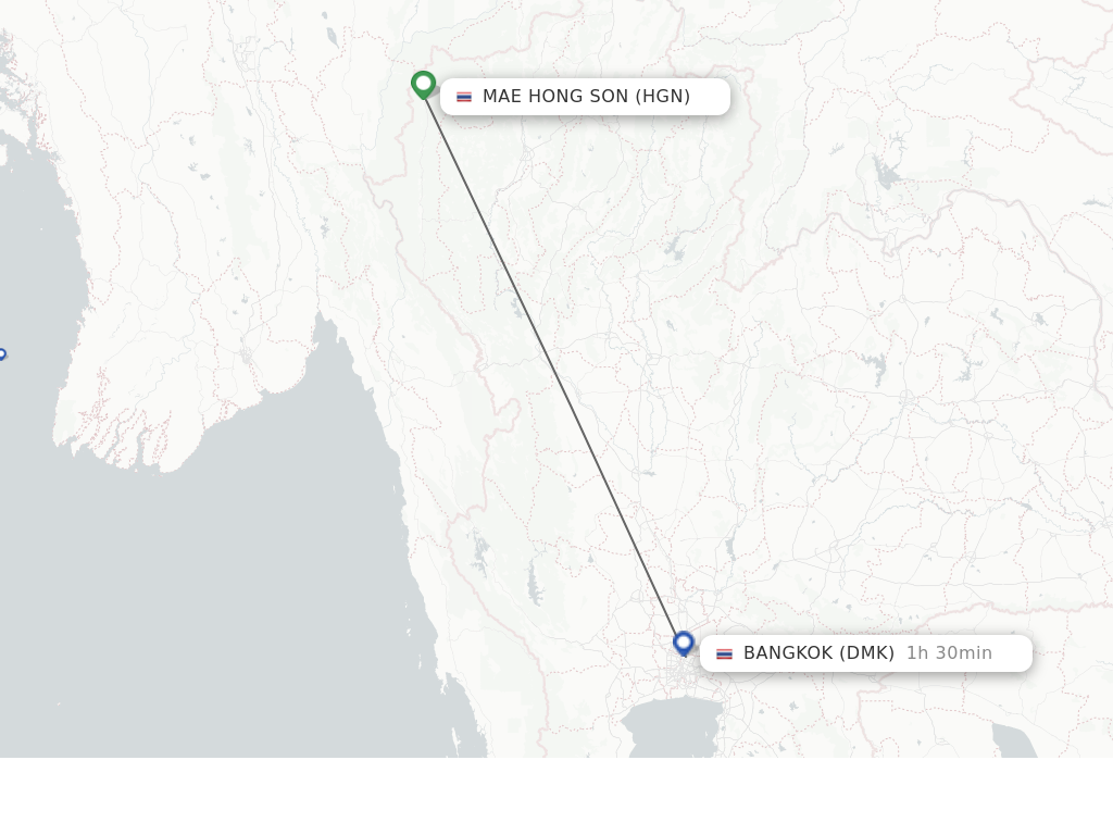 Flights from Mae Hong Son to Bangkok route map