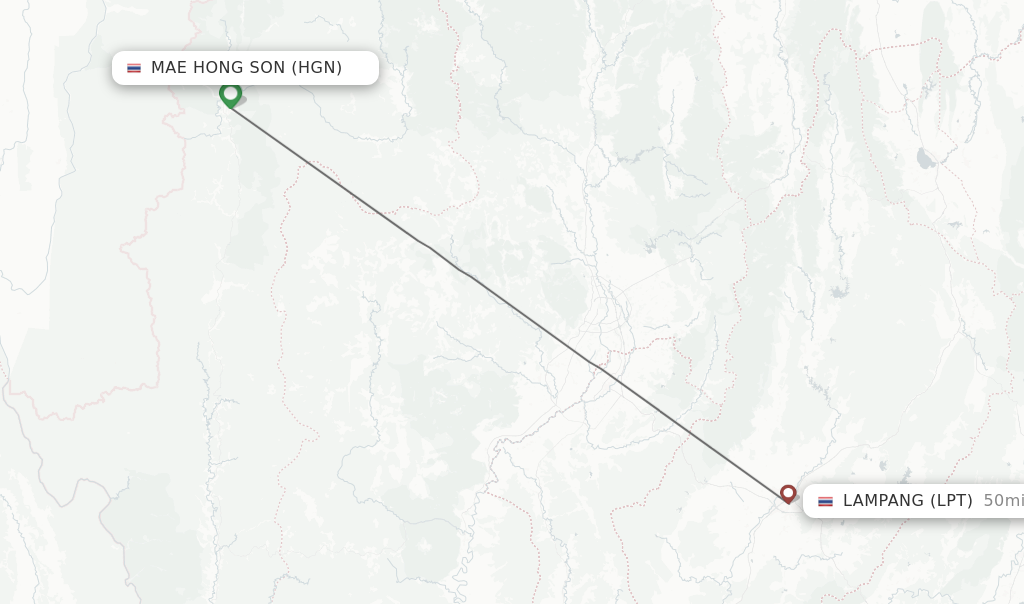 Flights from Mae Hong Son to Lampang route map