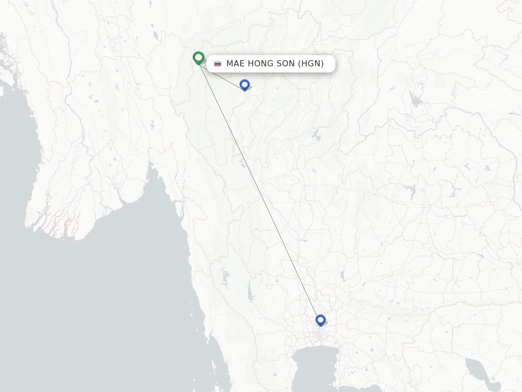 Route map with flights from Mae Hong Son with Bangkok Airways