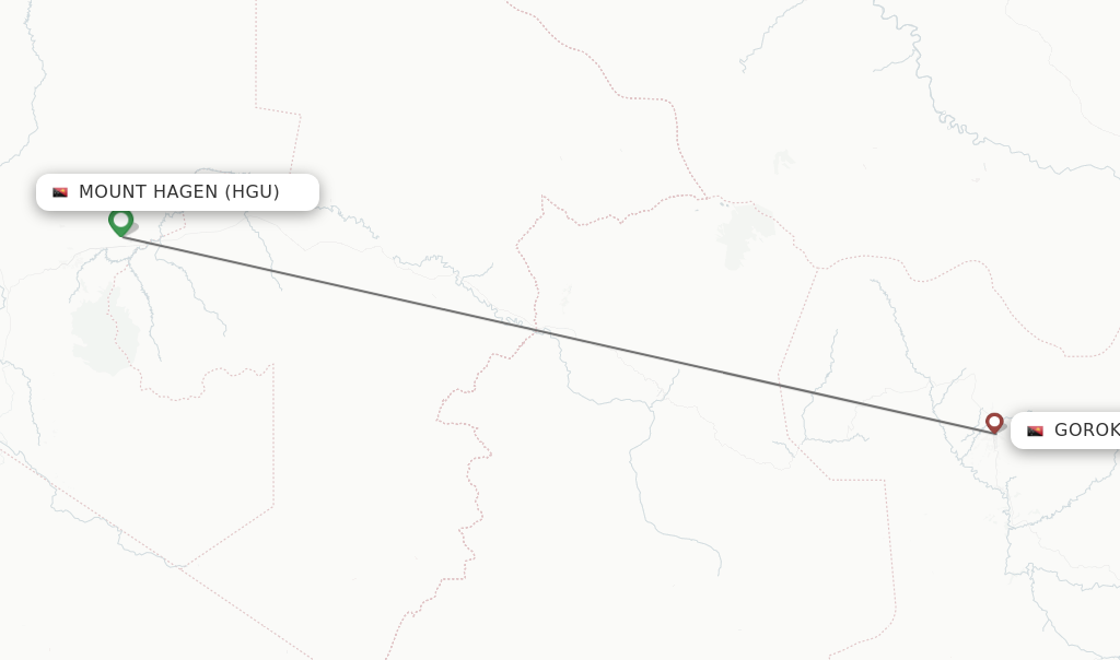 Flights from Mount Hagen to Goroka route map