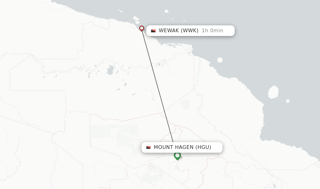 Flights from Mount Hagen to Wewak route map