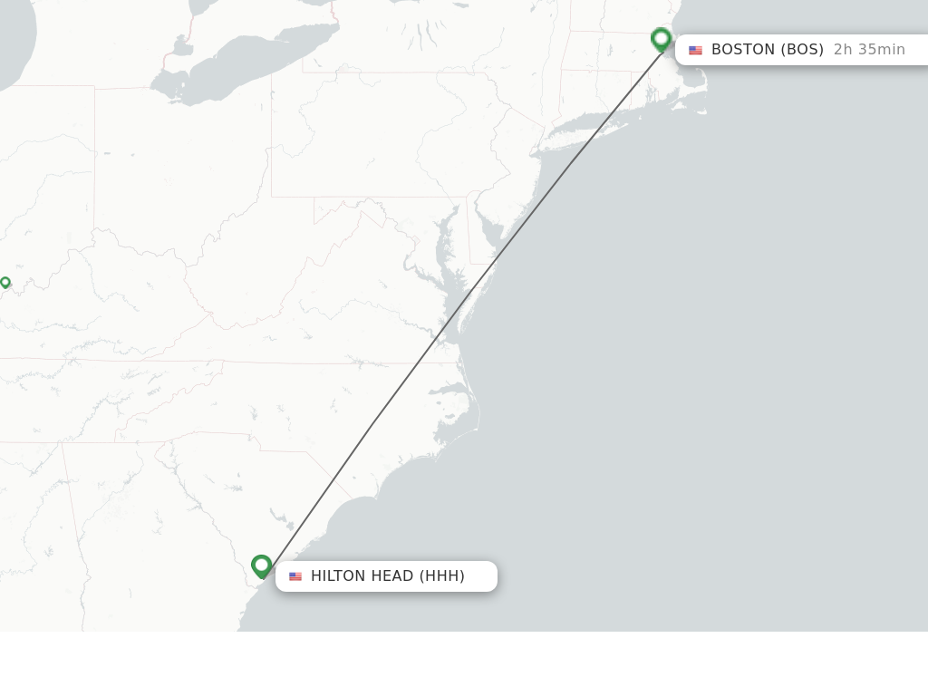 Flights from Hilton Head to Boston route map