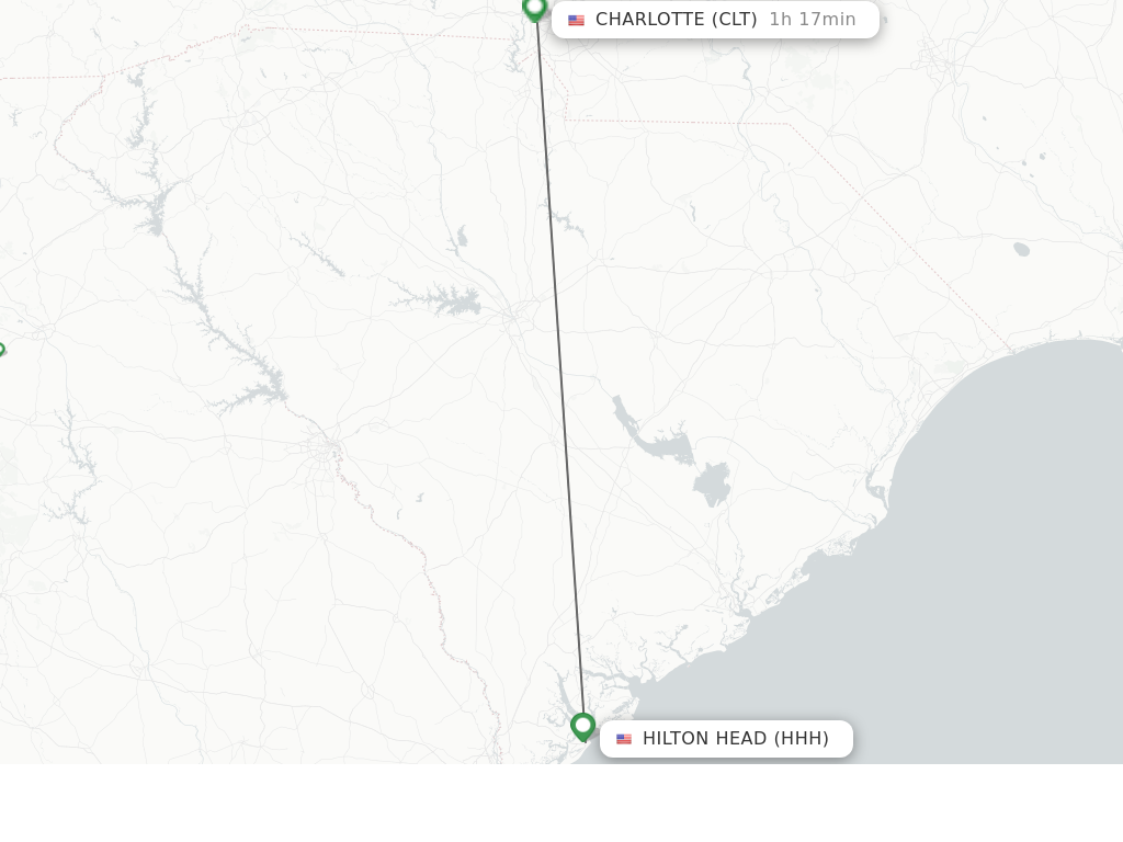 Flights from Hilton Head to Charlotte route map