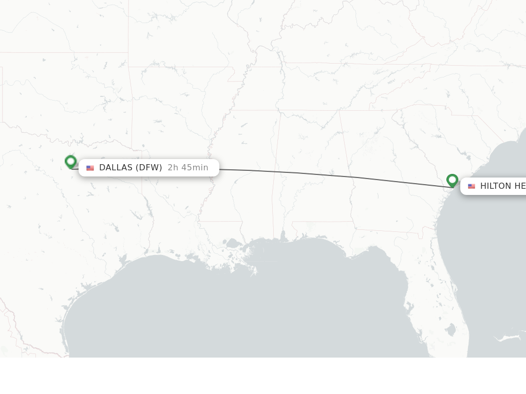 Flights from Hilton Head to Dallas route map