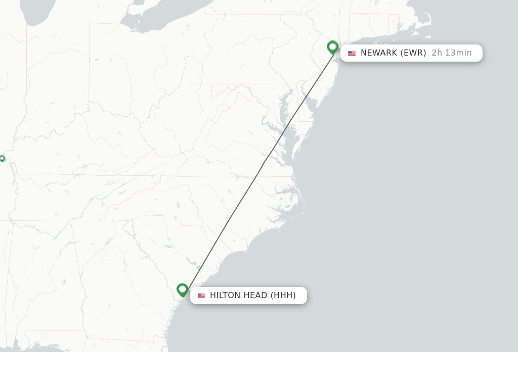 Flights from Hilton Head to Newark route map