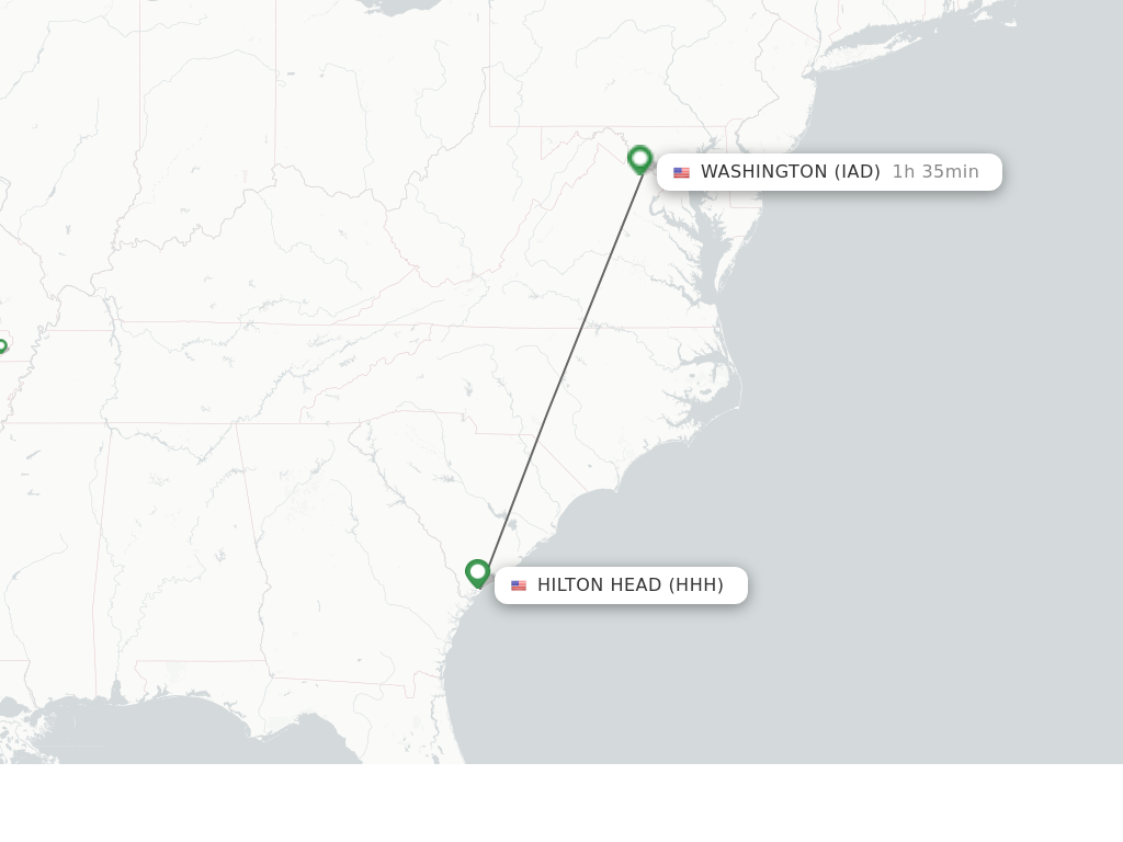 Flights from Hilton Head to Dulles route map