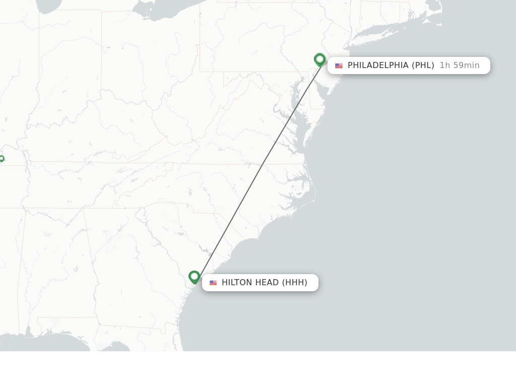 Flights from Hilton Head to Philadelphia route map