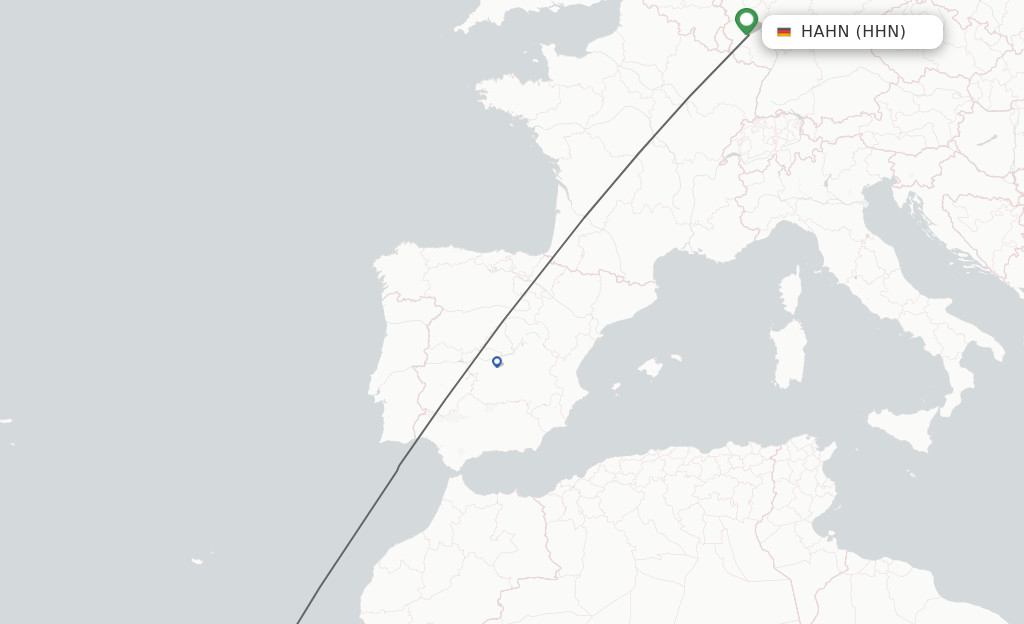 Flights from Hahn to Lanzarote route map