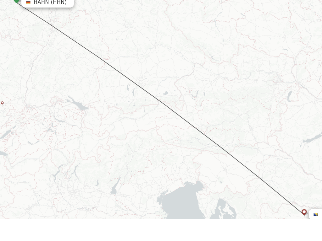 Flights from Hahn to Banja Luka route map