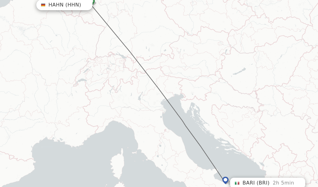 Flights from Hahn to Bari route map