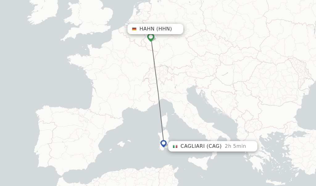 Flights from Hahn to Cagliari route map