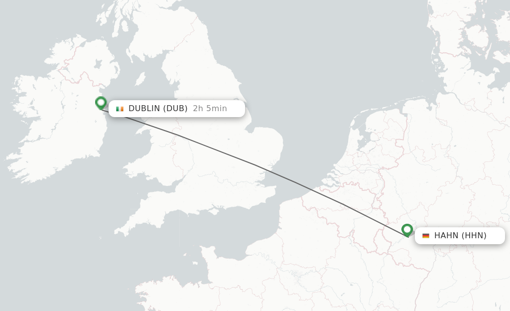 Flights from Hahn to Dublin route map