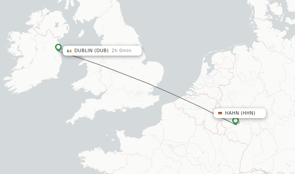 Flights from Hahn to Dublin route map