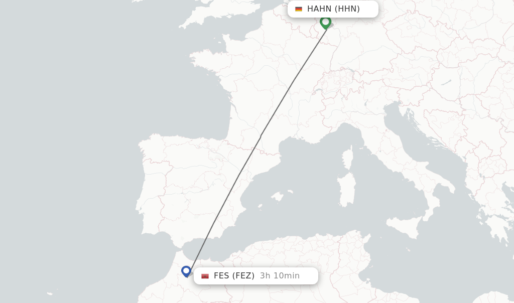 Flights from Hahn to Fes route map
