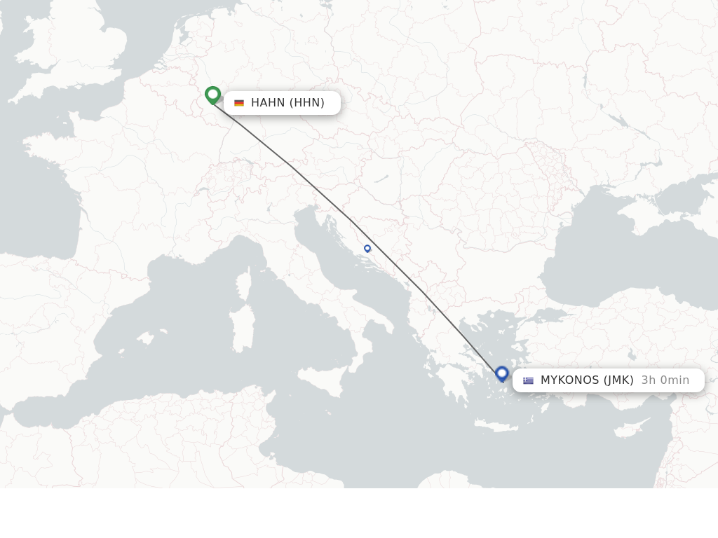 Flights from Hahn to Mykonos route map