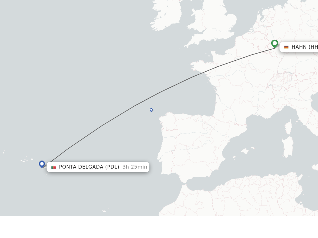 Flights from Hahn to Ponta Delgada (Azores) route map