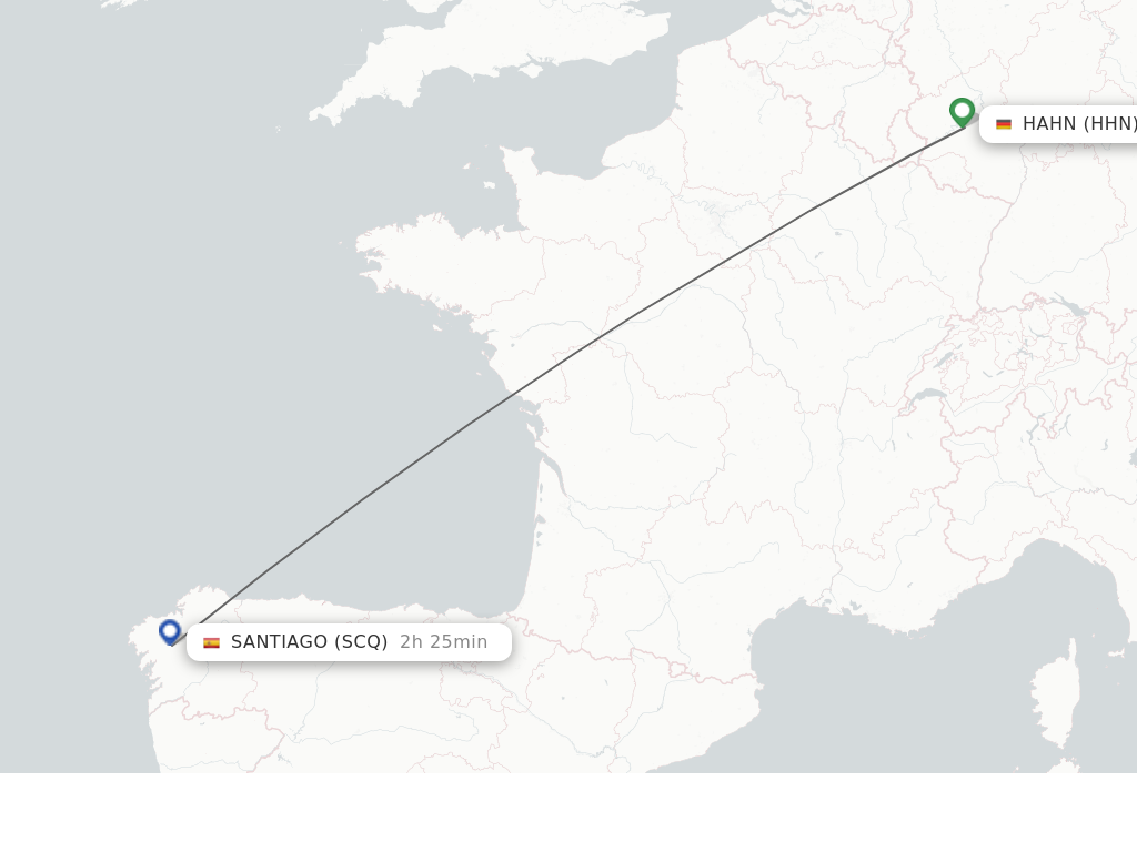 Flights from Hahn to Santiago De Compostela route map