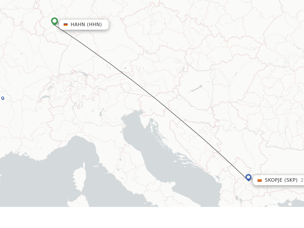 Flights from Hahn to Skopje route map