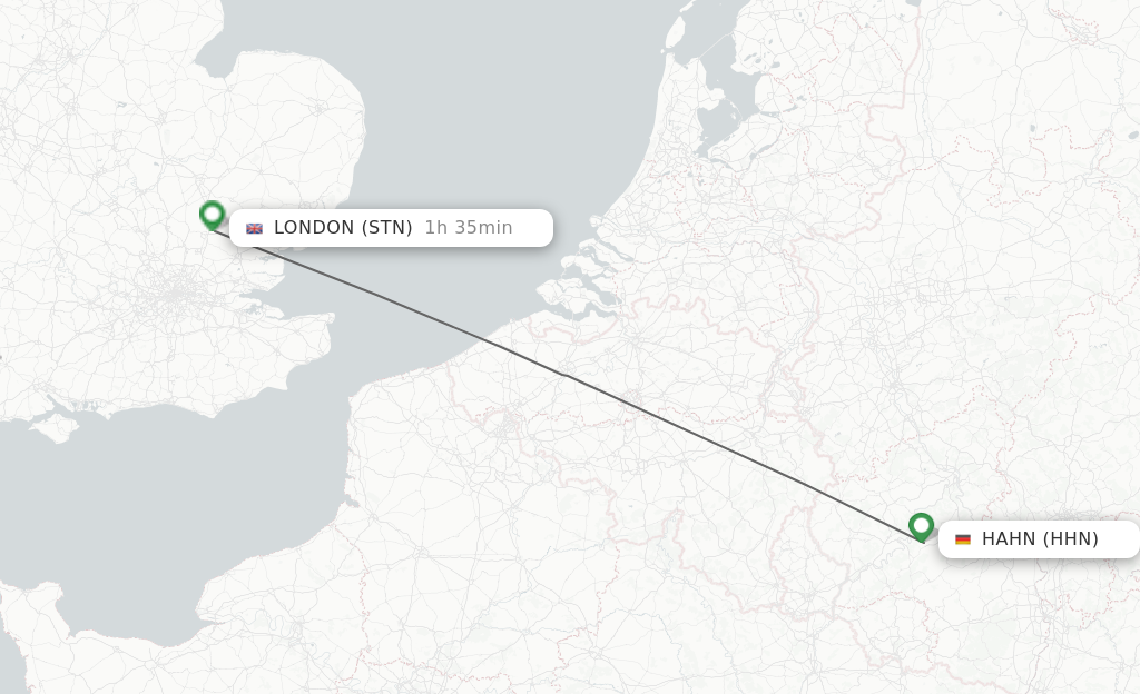 Flights from Hahn to London route map