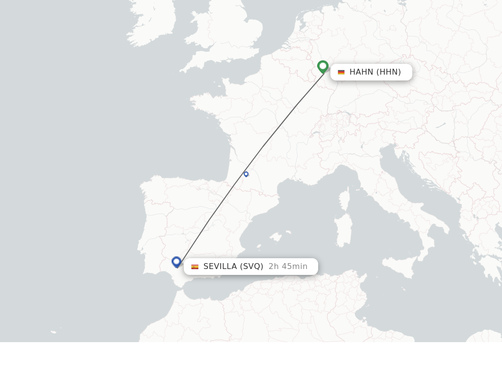 Flights from Hahn to Sevilla route map