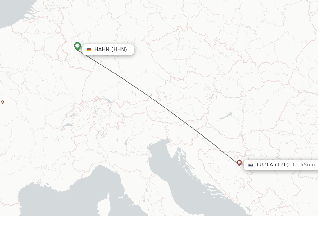 Flights from Hahn to Tuzla route map