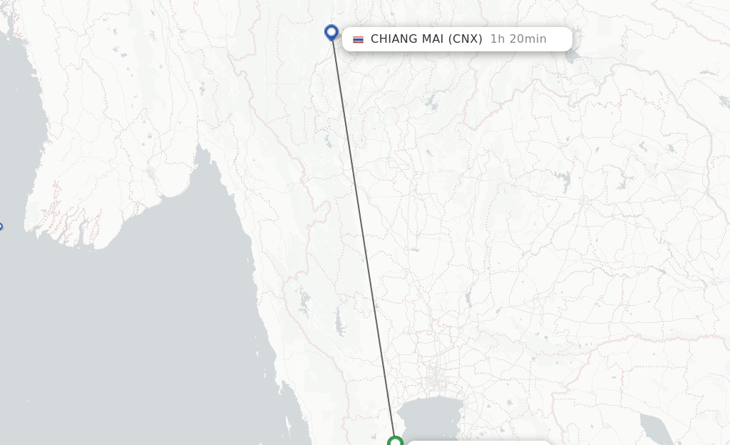 Flights from Hua Hin to Chiang Mai route map