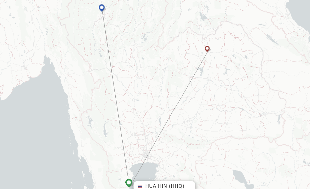 Route map with flights from Hua Hin with Thai AirAsia