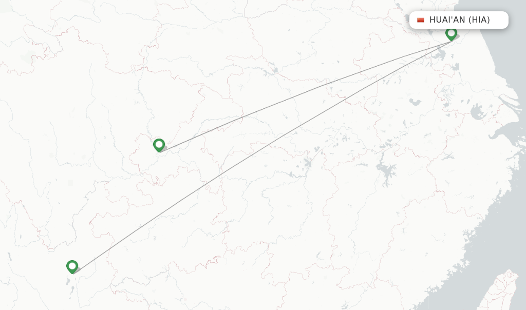 Route map with flights from Huai'an with Lucky Air