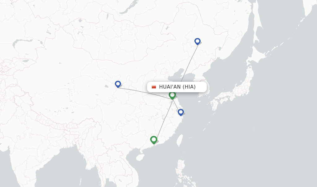 Route map with flights from Huai'an with Spring Airlines