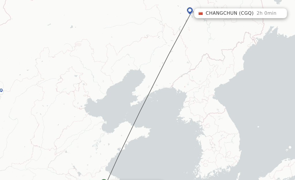 Flights from Huai'an to Changchun route map