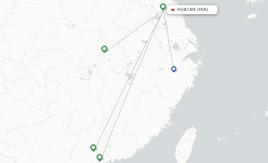 Route map with flights from Huai'an with China Southern