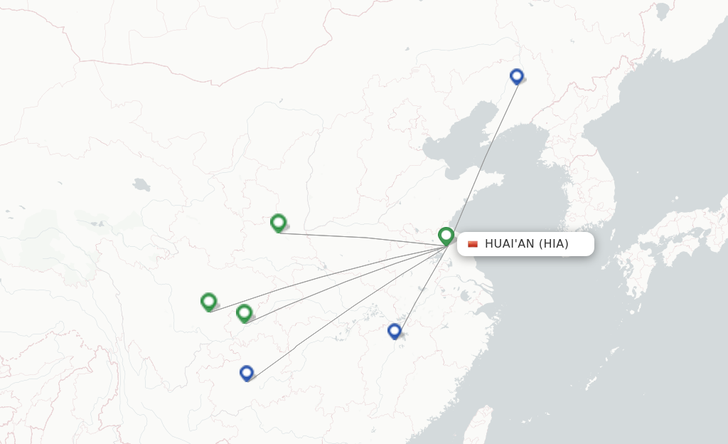 Route map with flights from Huai'an with Colorful GuiZhou Airlines
