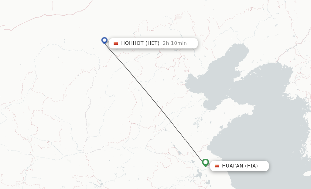 Flights from Huai'an to Hohhot route map