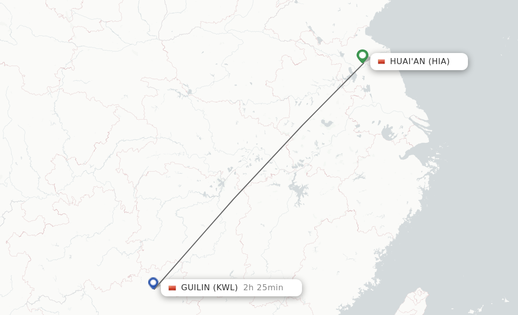 Flights from Huai'an to Guilin route map