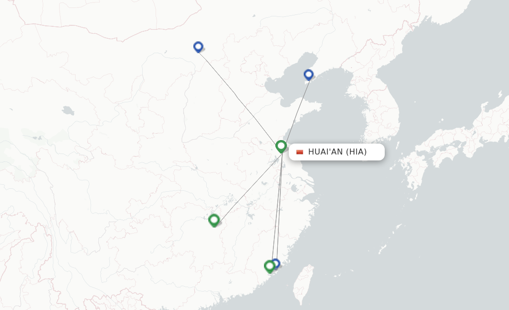 Route map with flights from Huai'an with XiamenAir