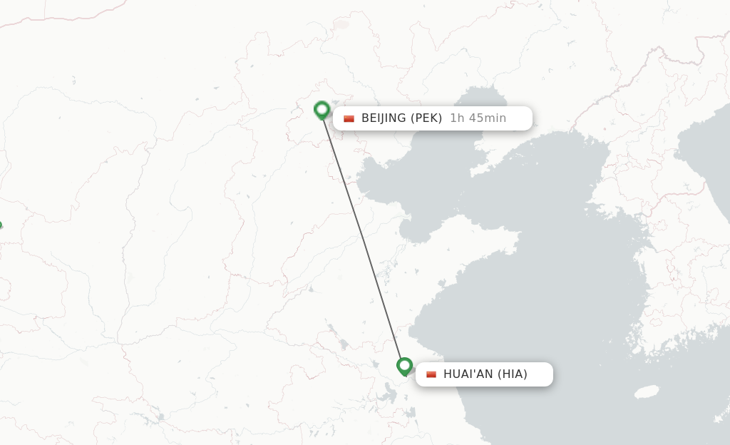 Flights from Huai'an to Beijing route map
