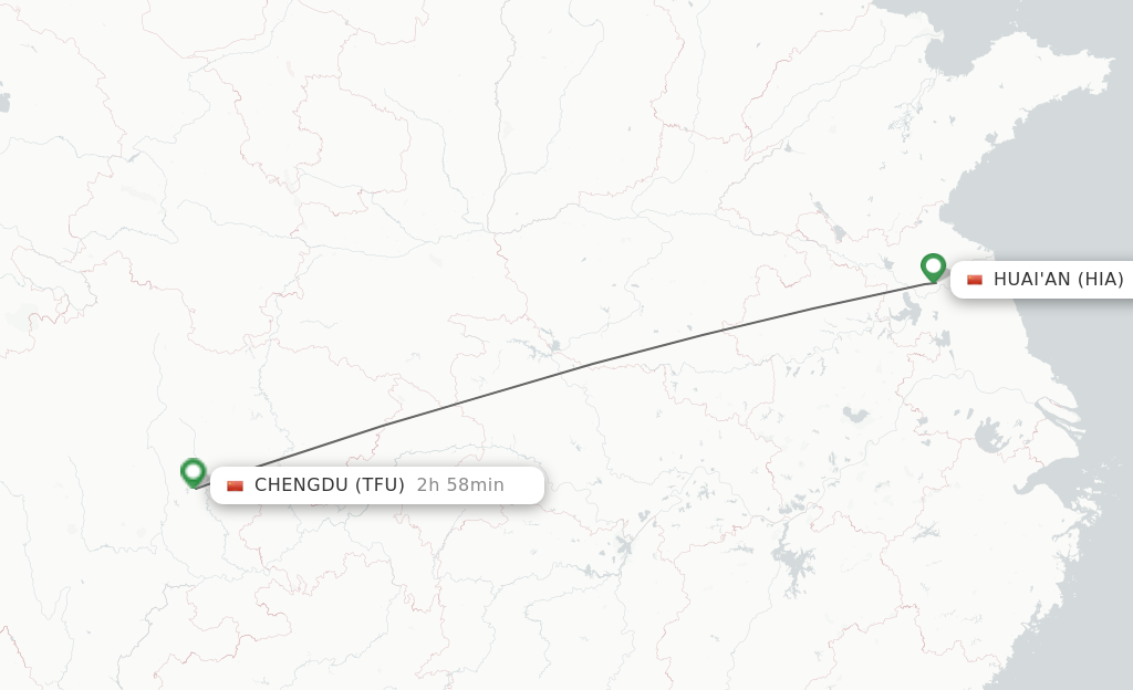Flights from Huai'an to Chengdu route map