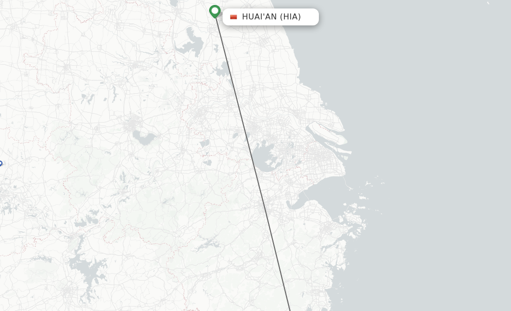 Flights from Huai'an to Wenzhou route map