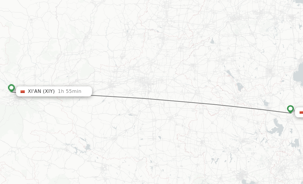 Flights from Huai'an to Xian route map