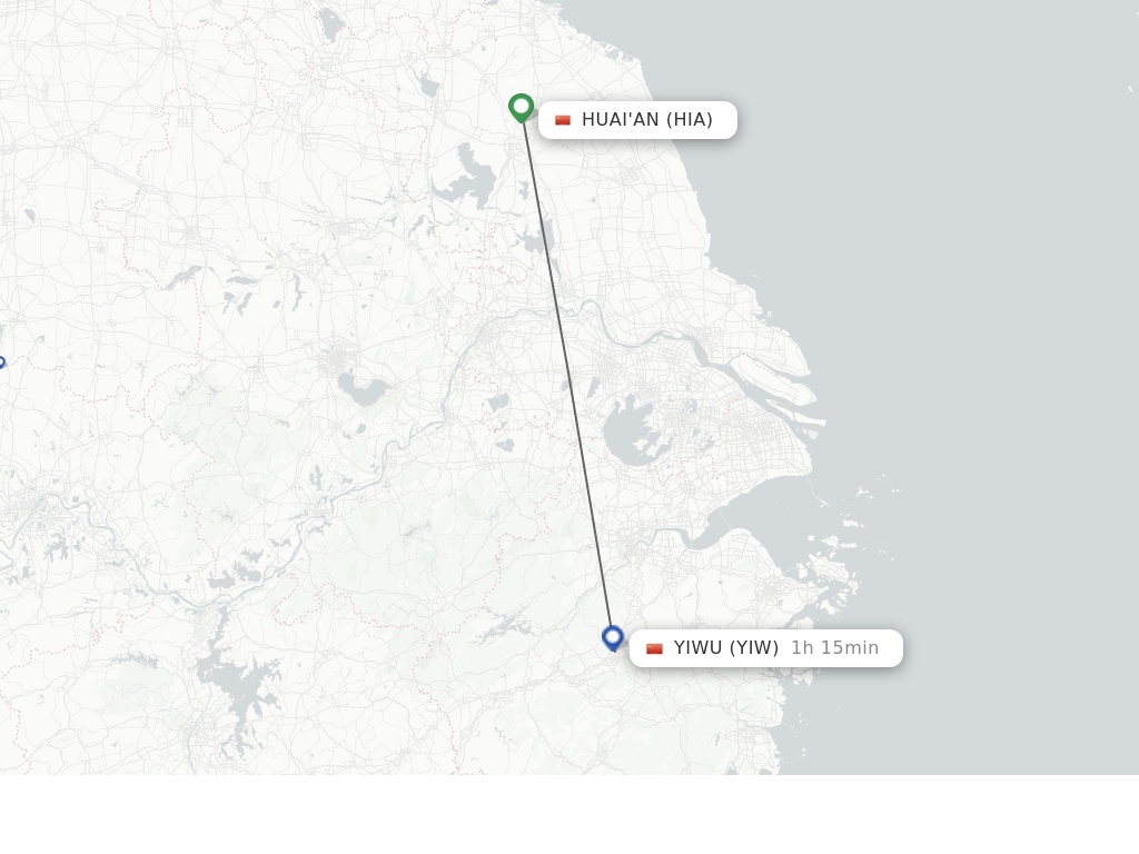 Flights from Huai'an to Yiwu route map