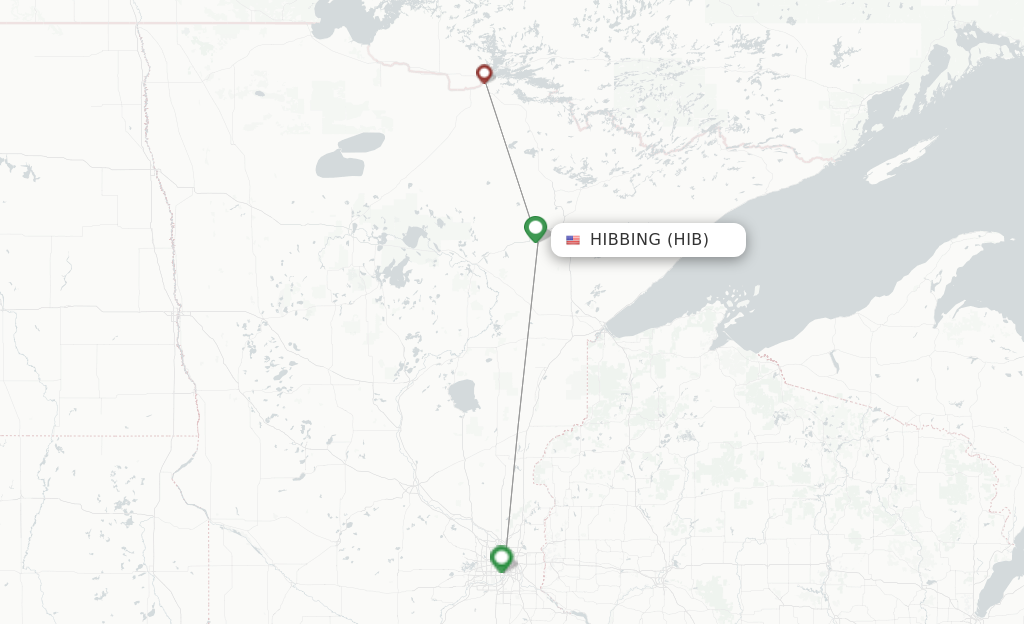 Route map with flights from Hibbing with Delta Air Lines