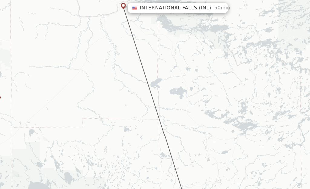 Flights from Hibbing to International Falls route map