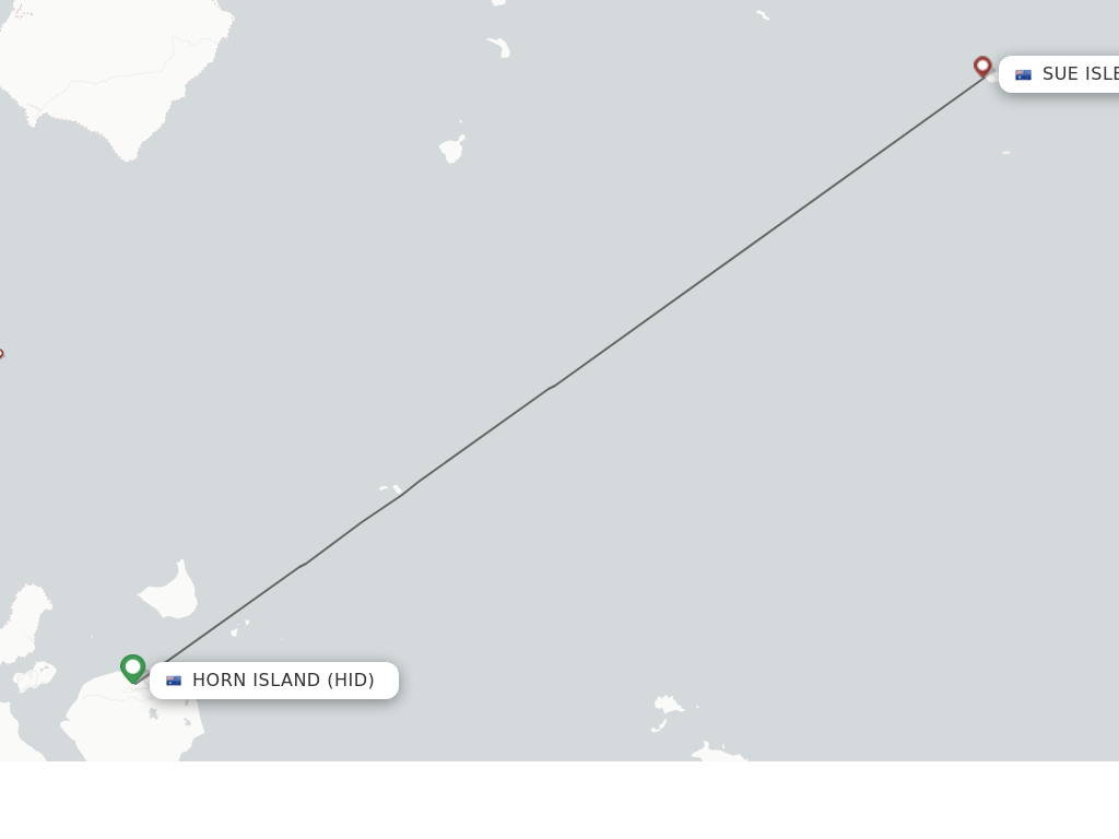 Flights from Horn Island to Sue Island route map