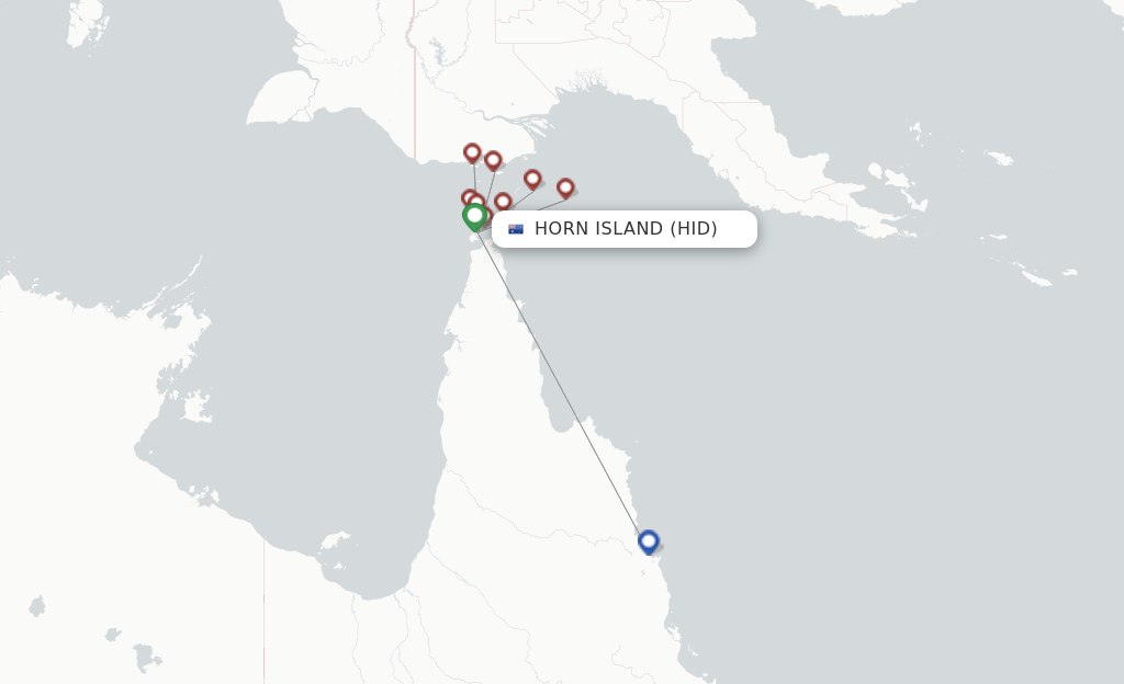 Route map with flights from Horn Island with FlexFlight